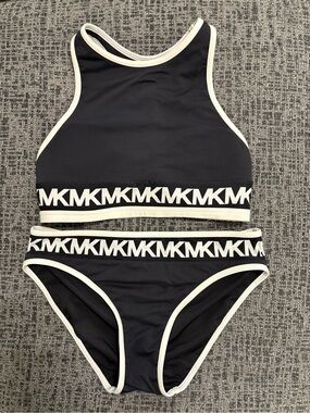 Michael Kors Black and White MK Logo Sport Bikini in XS